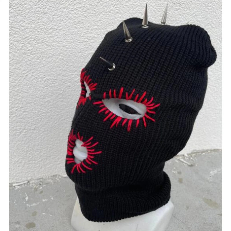 Devil Horn Halloween Knitted Hat Beanies Warm Full Face Cover Ski Mask Hat Windproof Balaclava Hat for Men Womens 241203