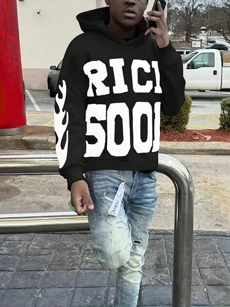 Street Rich Soon Printed Hoodie Male Fashion Y2k Long Sleeve Zipper Hooded Sweatshirt 2024 Autumn Pocket Loose Jacket Coat 241202