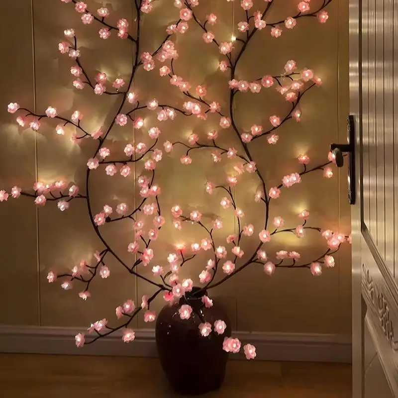 USB Powered Cherry Blossom Branch Lights 8 Modes 96LEDs String Lights for Living Room Bedroom Wedding Christmas Holiday Decor Z241203