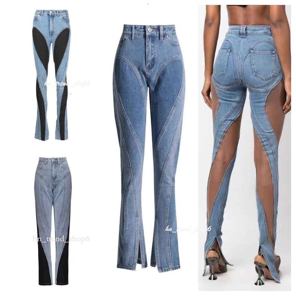 mugler pant Jeans Women's Designer Split Legless Skinny Pantyhose Jeans Tops Sexy Slim Women's Tops Sets Branded Women's Embroidery Mug