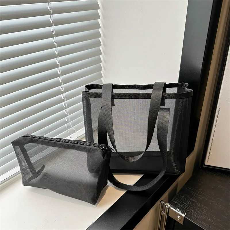Women's Beach Mesh Bag Female Beach Shoulder Bag Mesh Handbag Grocery Bag Casual Shopping Bags Vacation Travel Pool 241203