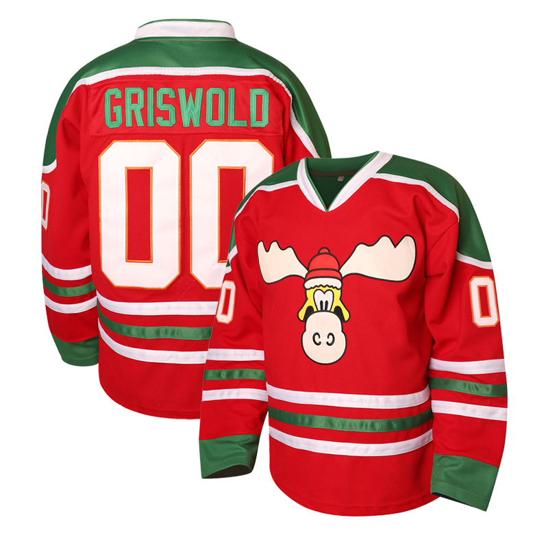 00 Moose Clark Hockey Jerseys X-Mas Vacation Stitched Letters Numbers Fan Apparel Breathable Polyester S-3XL White Black Red Milu deer