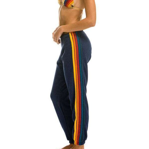 European American Spring Autumn Rainbow Strip Women's Health Sports and Leisure Knitted Pants 2024 New Casual Versatile Fashion Clothing