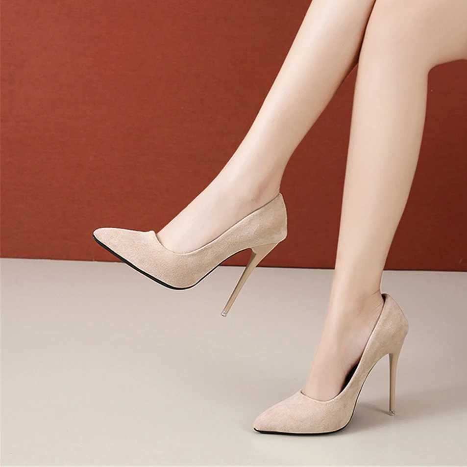 12cm high heels high h female pointy slim high heels shallow mouth Korean version single shoe large size 45 Y250319