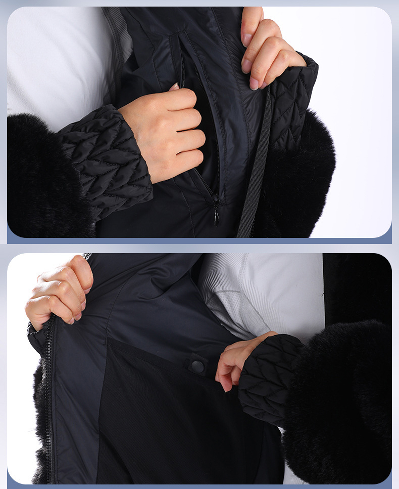 Winter Women's Thick Imitation Rabbit Fur Fabric Ski Jacket Ladies Windproof Warm Outdoor Short Jackets Snowboard Skiiing