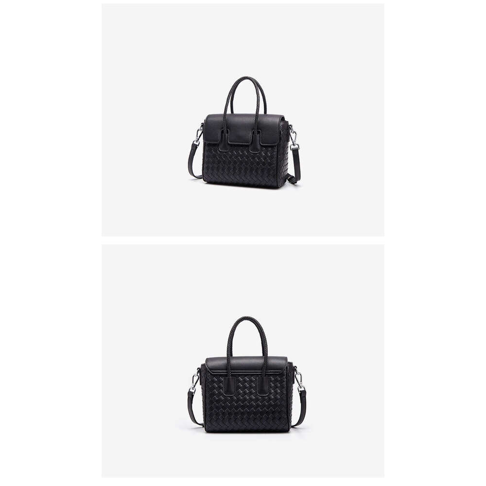 Cowhide leather woven women's handbag new fashion simple large capacity portable shoulder bag crossbody bag