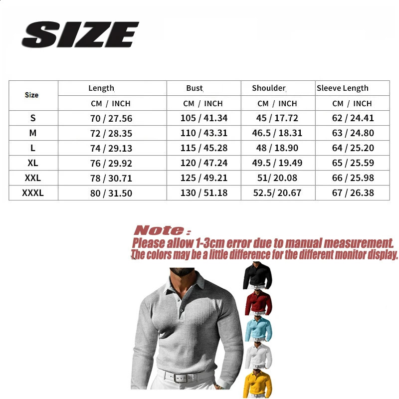 Autumn mens casual long sleeved polo shirt fashionable solid color slim fit collar button waffle golf latte holiday casual T-shirt 241203