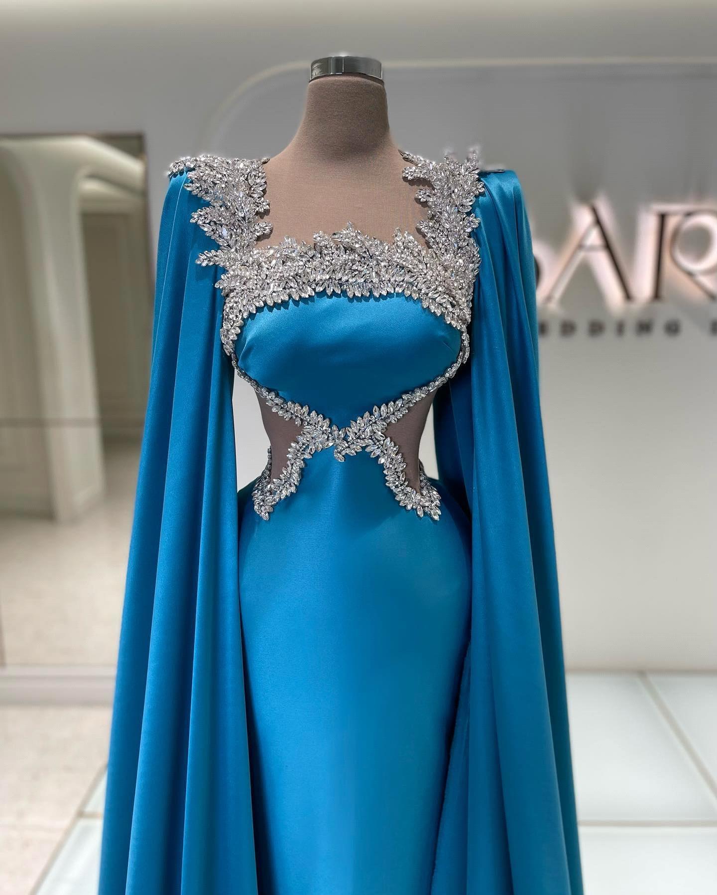 Plus Size Arabic Aso Ebi Sier Mermaid Prom Dresses Sheer Neck Beaded Crystals Evening Formal Party Second Reception Gowns Dress bc19821