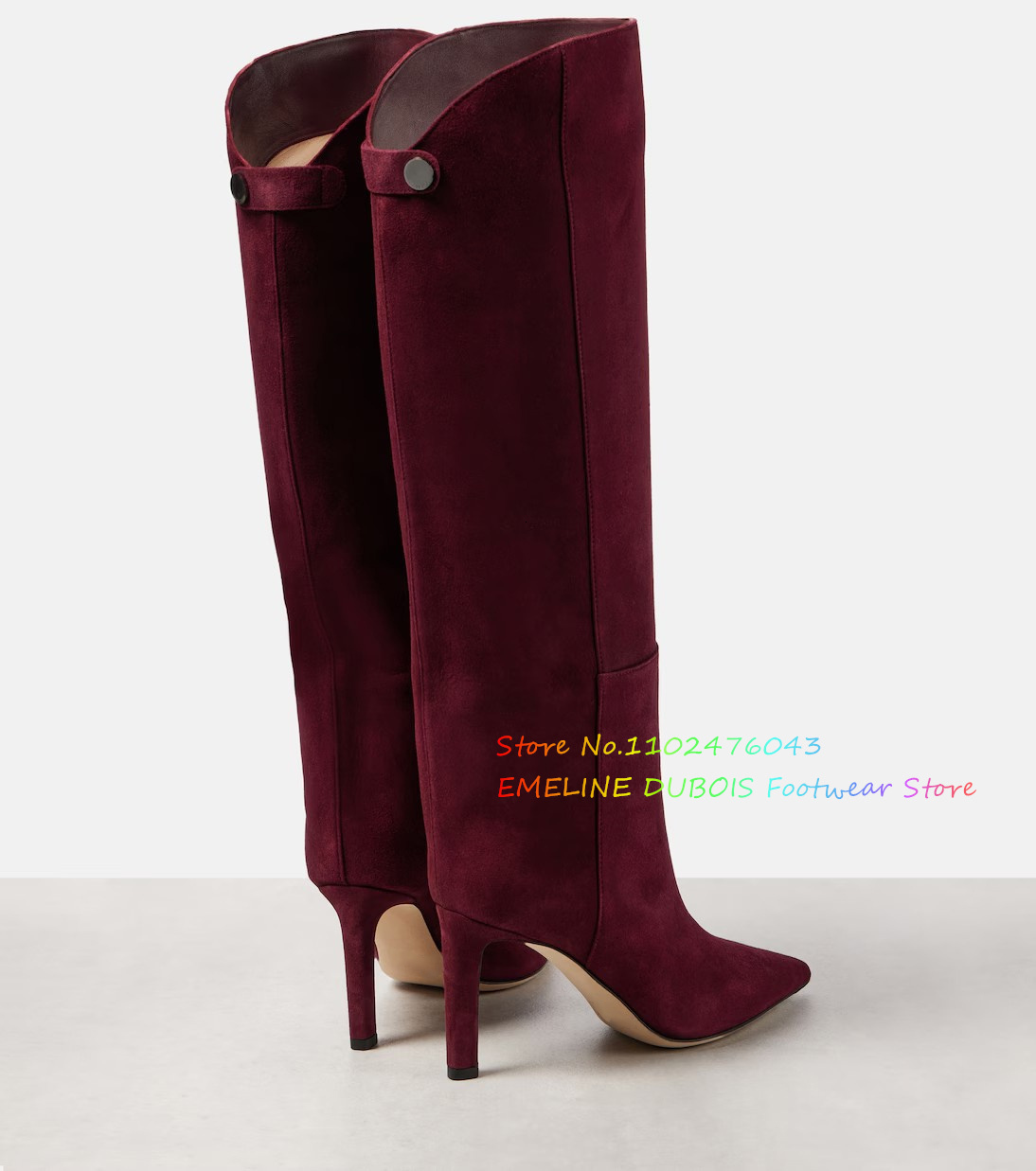 Suede Knee High Boots Pointy Toe Straight Tube Back Double Button Design Slipper On Stiletto Heel Winter Long Boot