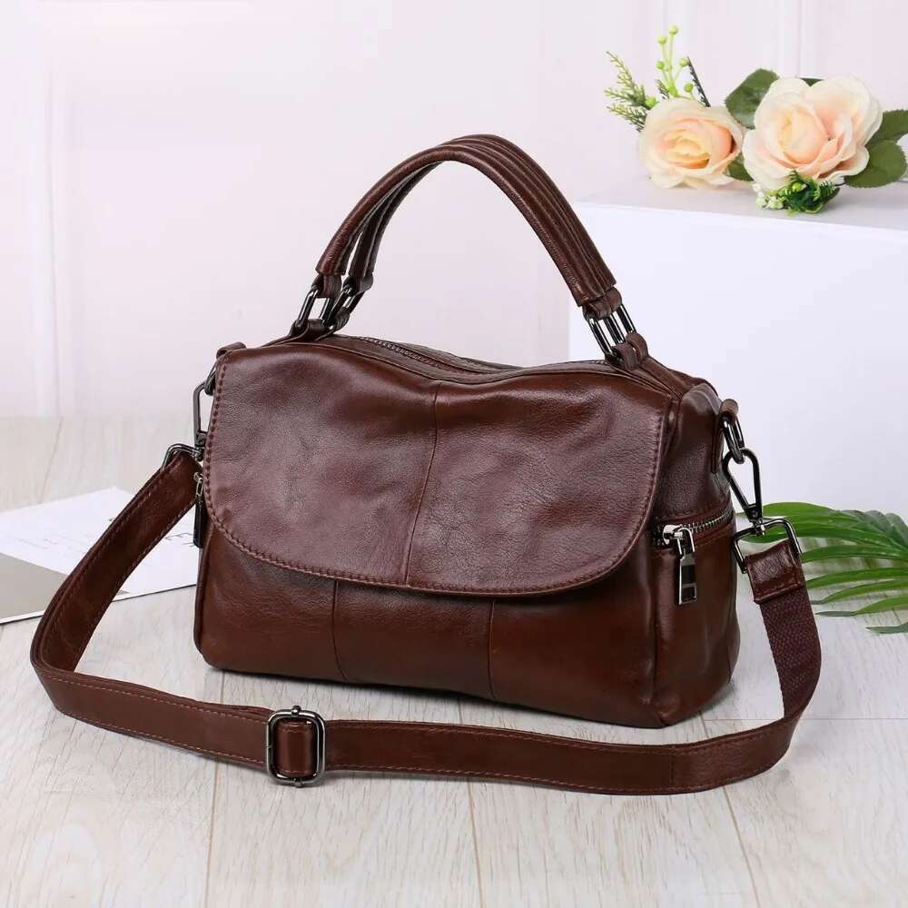 Motingsome Soft Cowhide Messenger Bag Women Leisure Handbag Crossbody Lady Flap Casual Daily Purse Top Handle Tote