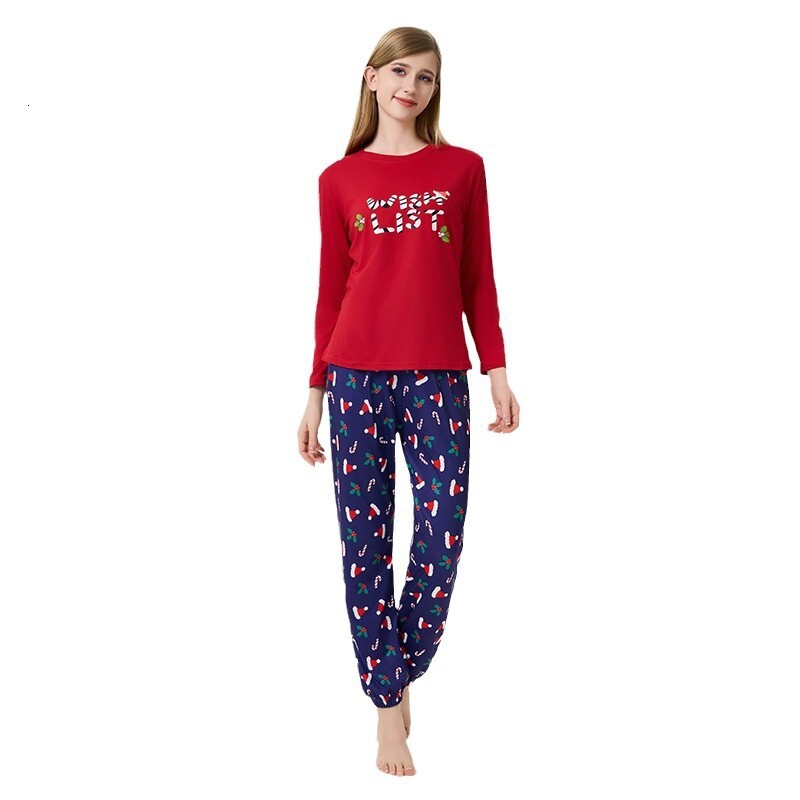 Christmas printed suit set designer women's elastic long sleeved round neck home