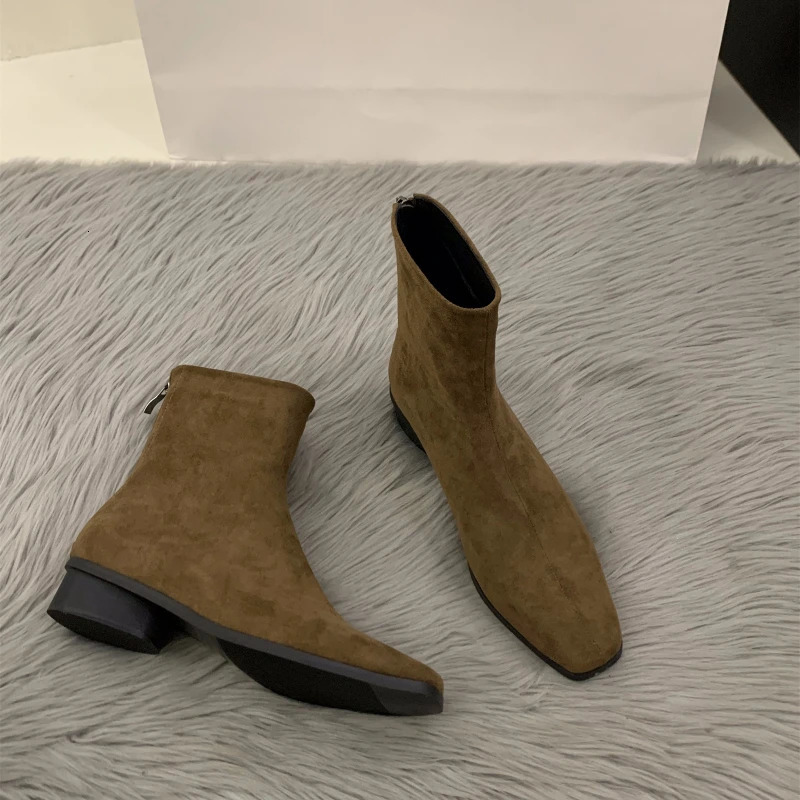 Autumn Women Fashion Suede Ankle Boots Top Quality Woman Back Zipper Low-Heeled Shoes Ladies Elegant Morder Short Boots 241202