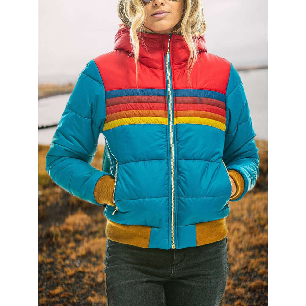 2020 European American women's casual hooded printed short cotton jacket 2024 new style chic and elegant clothing