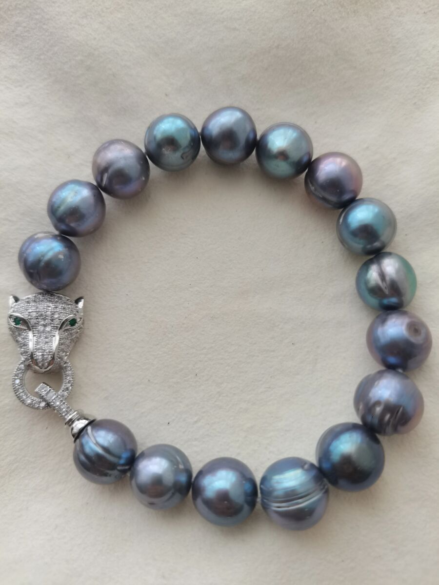8'' Huge AAA 12-11Mm Tahitian Black Green Baroque Pearl Bracelet S