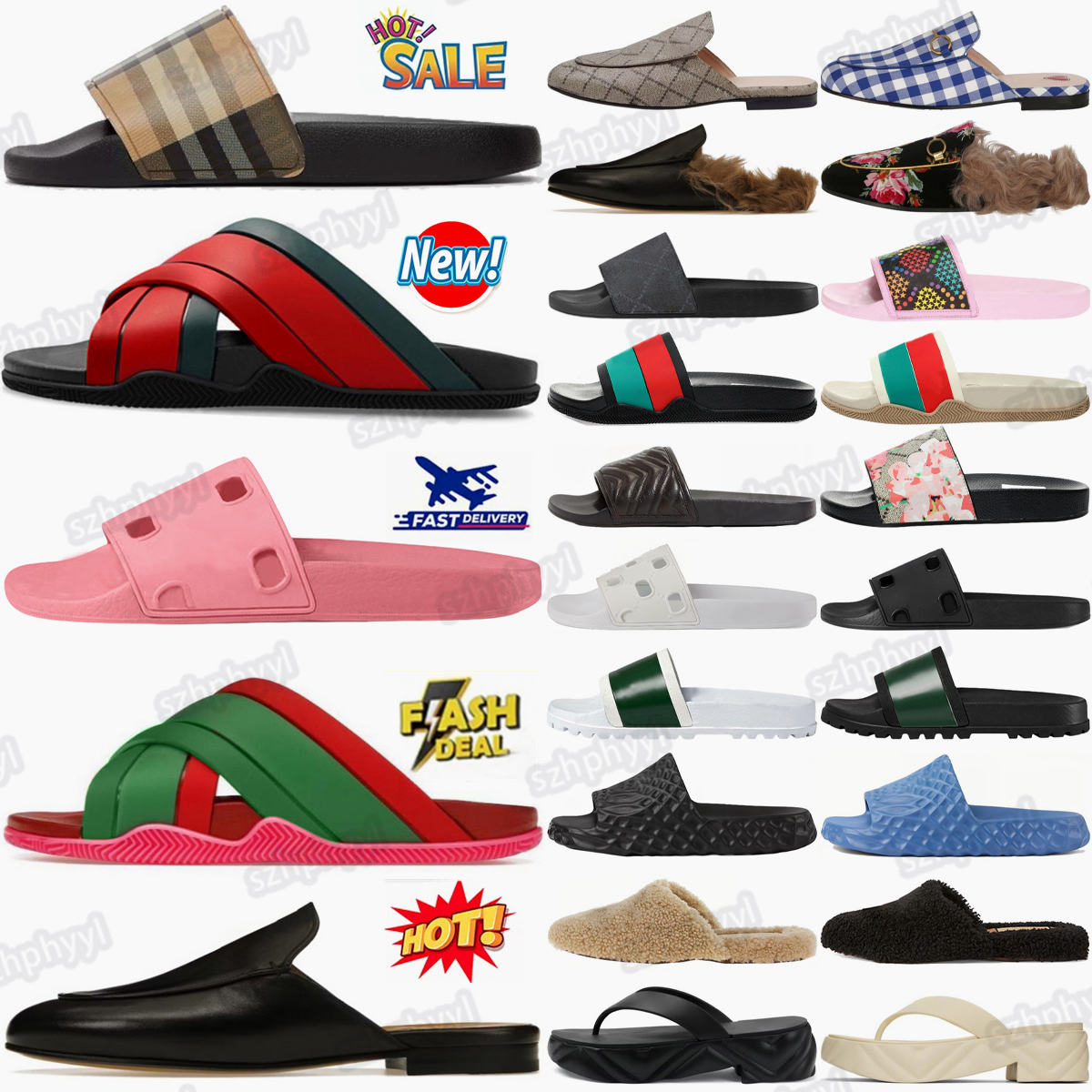 Slippers Designer Sliders Web Slide Original Slides Pink Rubber Princetown Slipper Pursuit Pool Matelasse White Black Leather Interlocki X8z7#