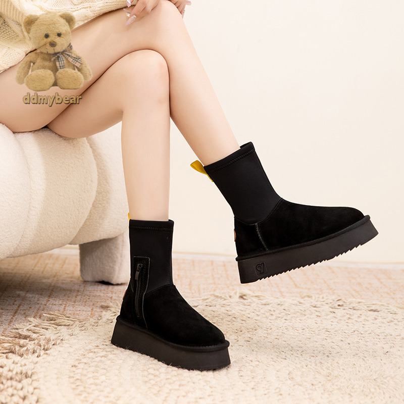 Ddmybear 2023 Autumn Winter Genuine Leather Snow For Women, Warm And Elastic Socks, Dipu With Thick Velvet Sole, Shoes, Cotton Boots Chinese Brand Sho