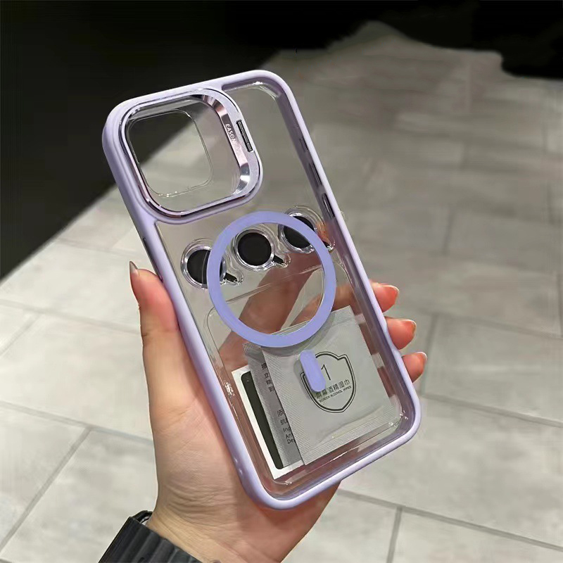 Luxury Lens Stand Holder Clear Matte Acrylic Magnetic For Magsafe Wireless Charging Hard Case With Eagle Eyes Camera Protector For iPhone 17 16 16e 15