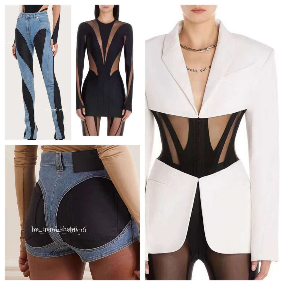 mugler pant Jeans Women's Designer Split Legless Skinny Pantyhose Jeans Tops Sexy Slim Women's Tops Sets Branded Women's Embroidery Mug