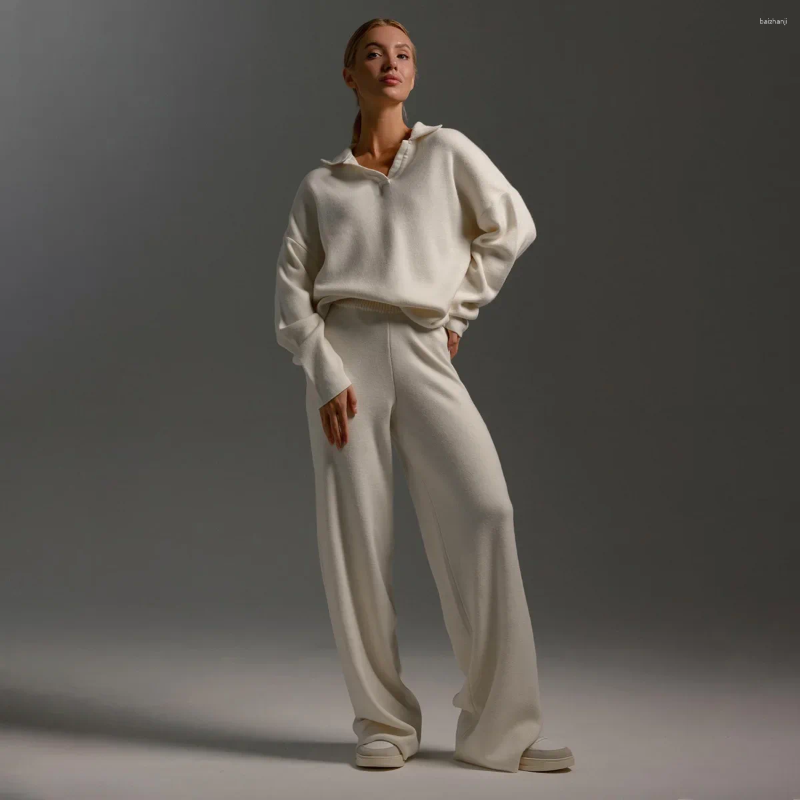 Women's Two Piece Pants Cross-border Knitted Set European And American Autumn Winter Sweater Polo Neck Jumper