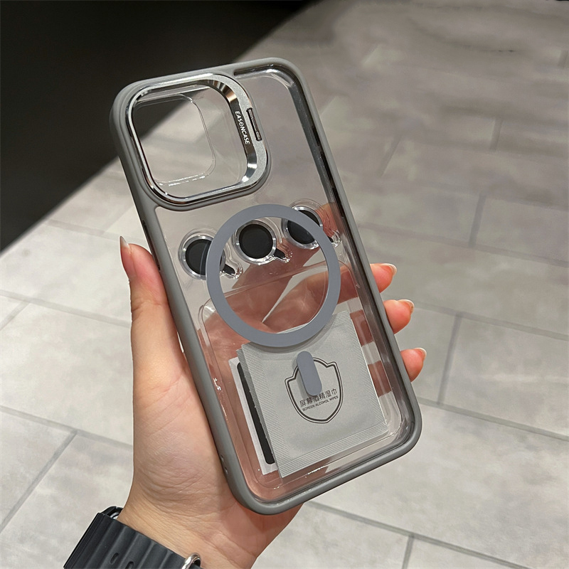 Luxury Lens Stand Holder Clear Matte Acrylic Magnetic For Magsafe Wireless Charging Hard Case With Eagle Eyes Camera Protector For iPhone 17 16 16e 15
