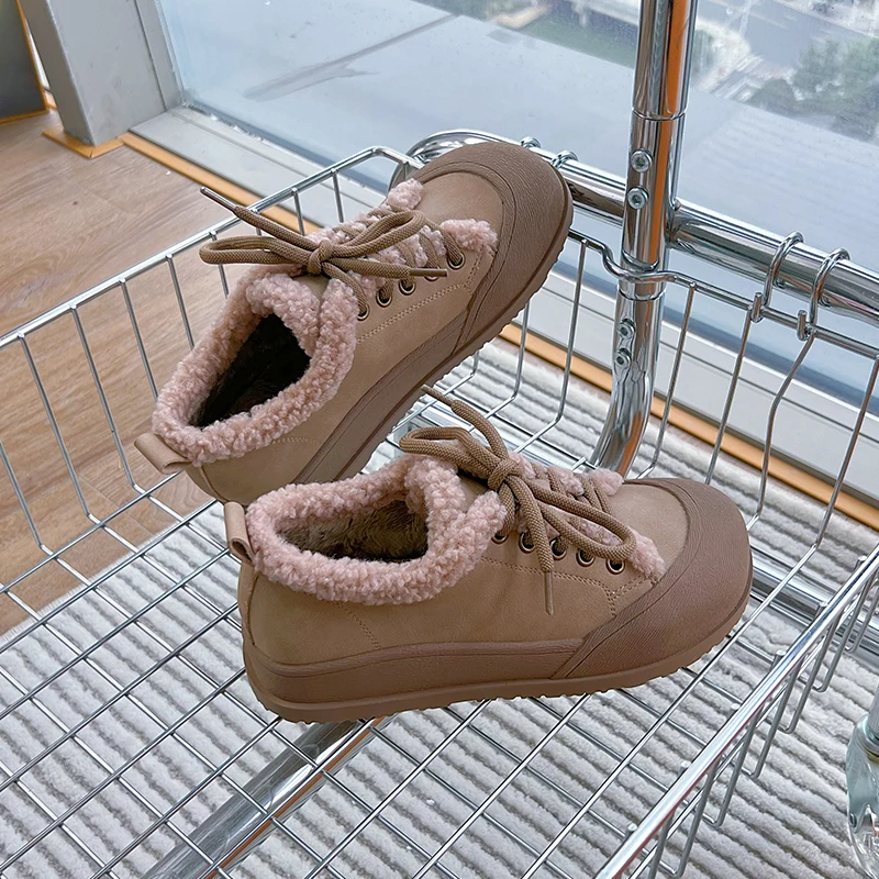 AIYUQI Winter Female Shoes Flat-soled Velvet Sneakers for Women Large Size Snow Boots Women's Fur Shoes
