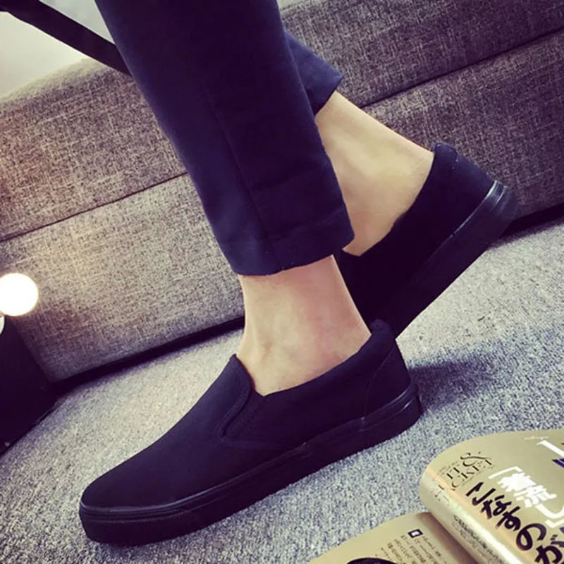 Slip-on Shoes Cool Young Man Street Pure Black Footwear Breathable Flat Mens Casual Shoes Plus Size 45 241202