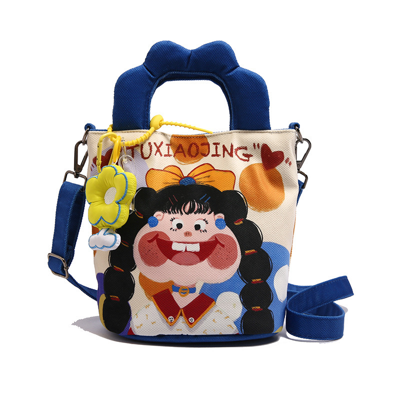 Small niche design New illustration for women 2024 new trendy print personality funny shoulder cute bucket crossbody bag