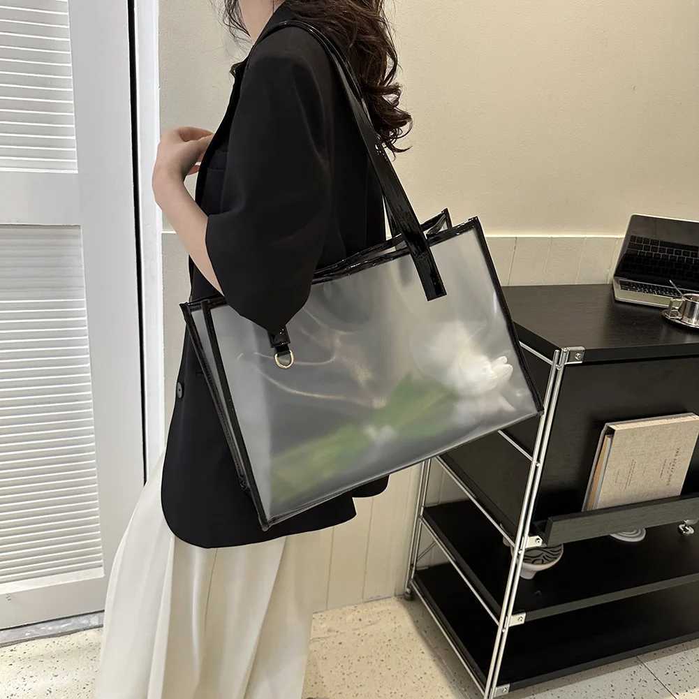 PVC Transparent Waterproof Travel Storage Bag for Women Handbags Large Bag Casual Shoulder Bags Summer Beach Shopping Bag 241203