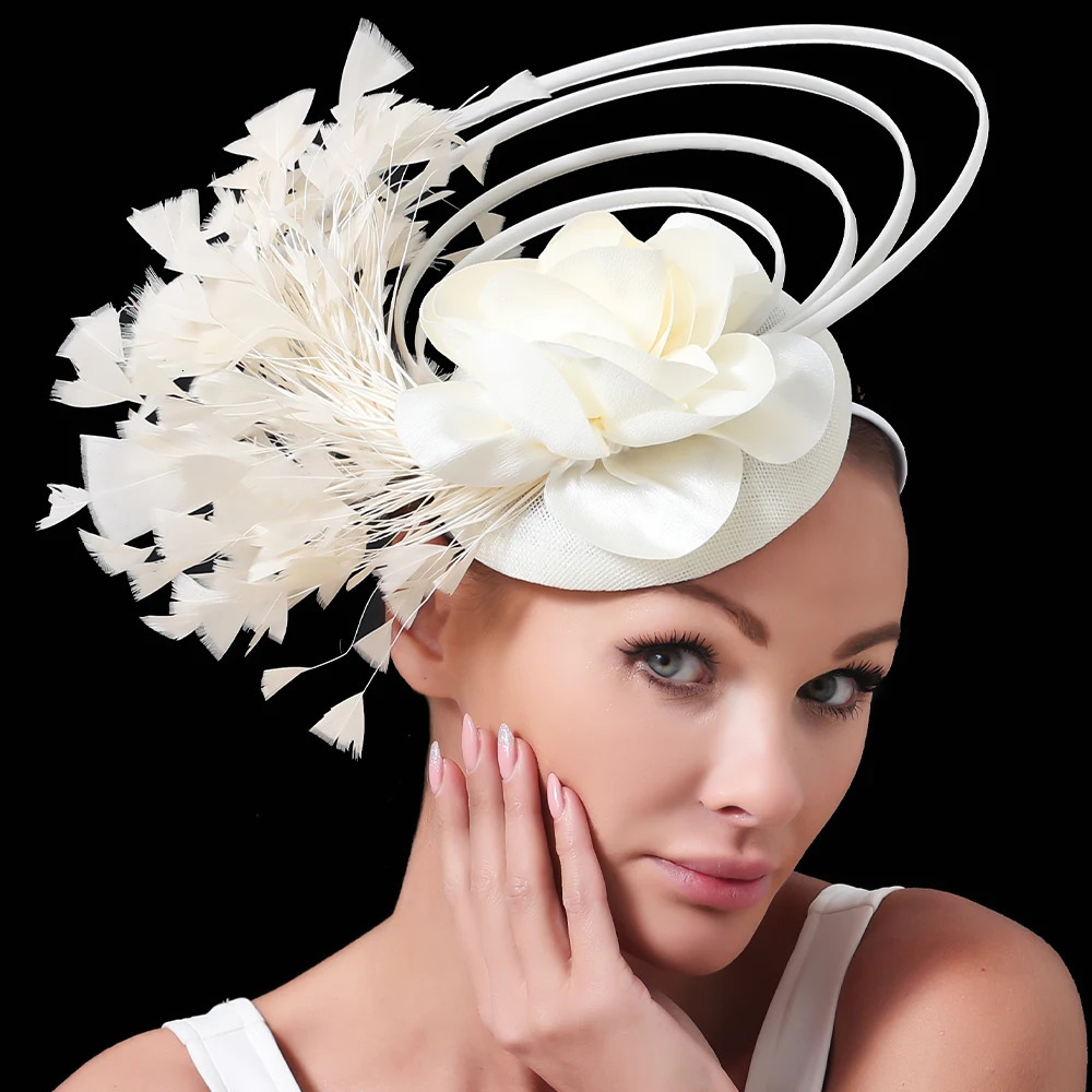 beige competition ocn charm hat bow bride wedding church hat womens beautiful fancy cocktail party base multi-color 241203
