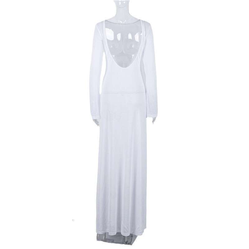 Round neck for women, elegant beach sun protection party, 2024 summer long sleeved sexy backless dress