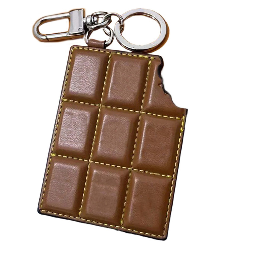 7x9CM Brown Chocolate Model Keychain Key Chains & Ring Holder Geometry Keychains For Porte Clef Gift Men Women Car Bag Pendant Accessories No Box