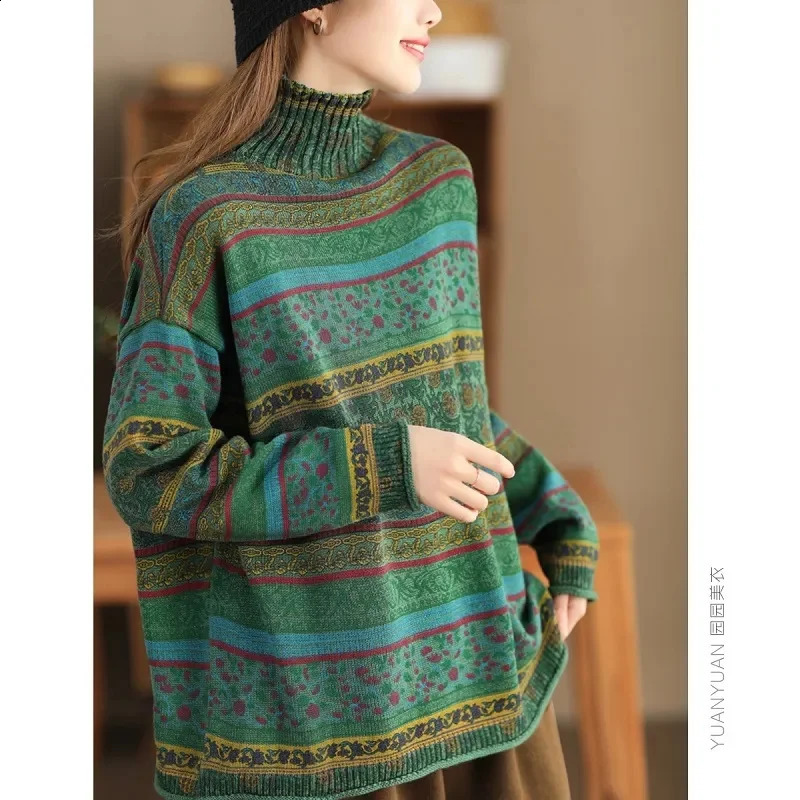 Vintage Mock Neck Womens Sweater Spring Autumn Loose Casual Women Pullover Knitted Sweaters 241203