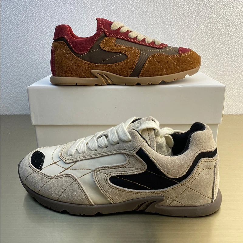AIYUQI Women's Dexun Shoes Flat Sneakers Shoes Women Real Leather Color Matching Large Size Female Shoes