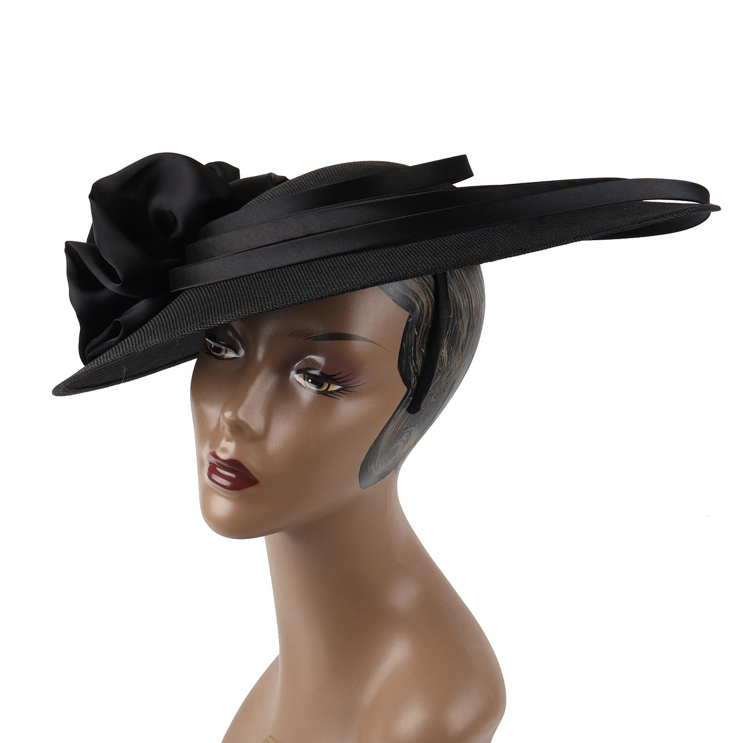 Black Big Flower Charming Sinamay Church Hat Kentucki Derby Hat Wedding Headband Hat Cocktail Tea Party 241203