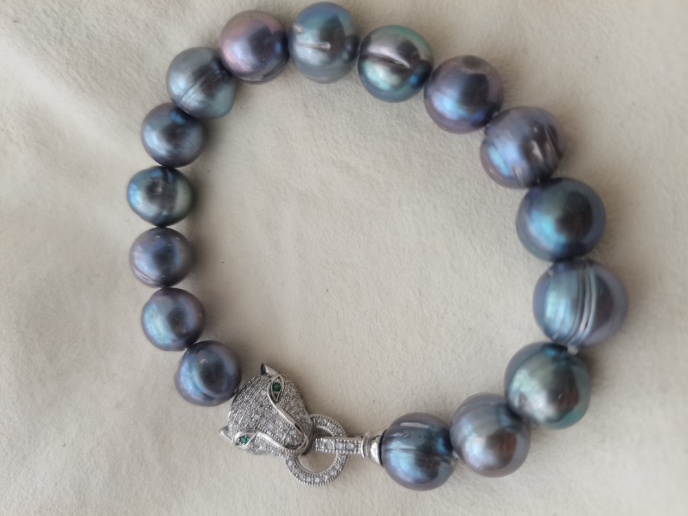 8'' Huge AAA 12-11Mm Tahitian Black Green Baroque Pearl Bracelet S