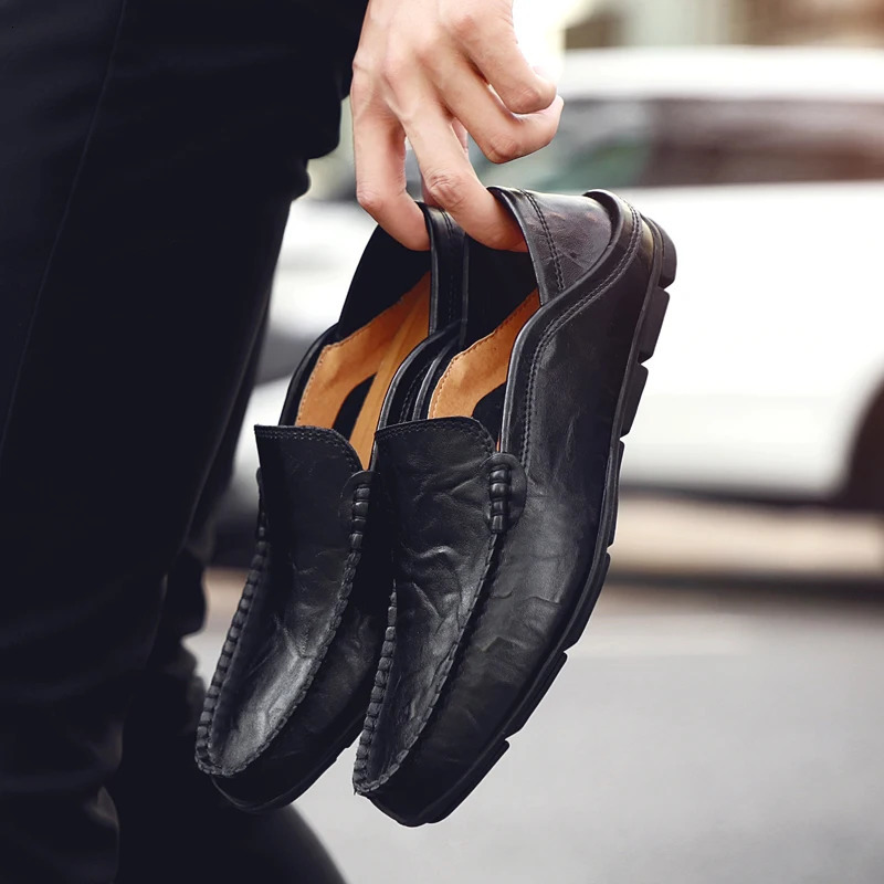 Italian Mens Shoes Casual Summer Men Loafers Genuine Leather Moccasins Light Breathable Slip on Boat Shoes JKPUDUN 241202