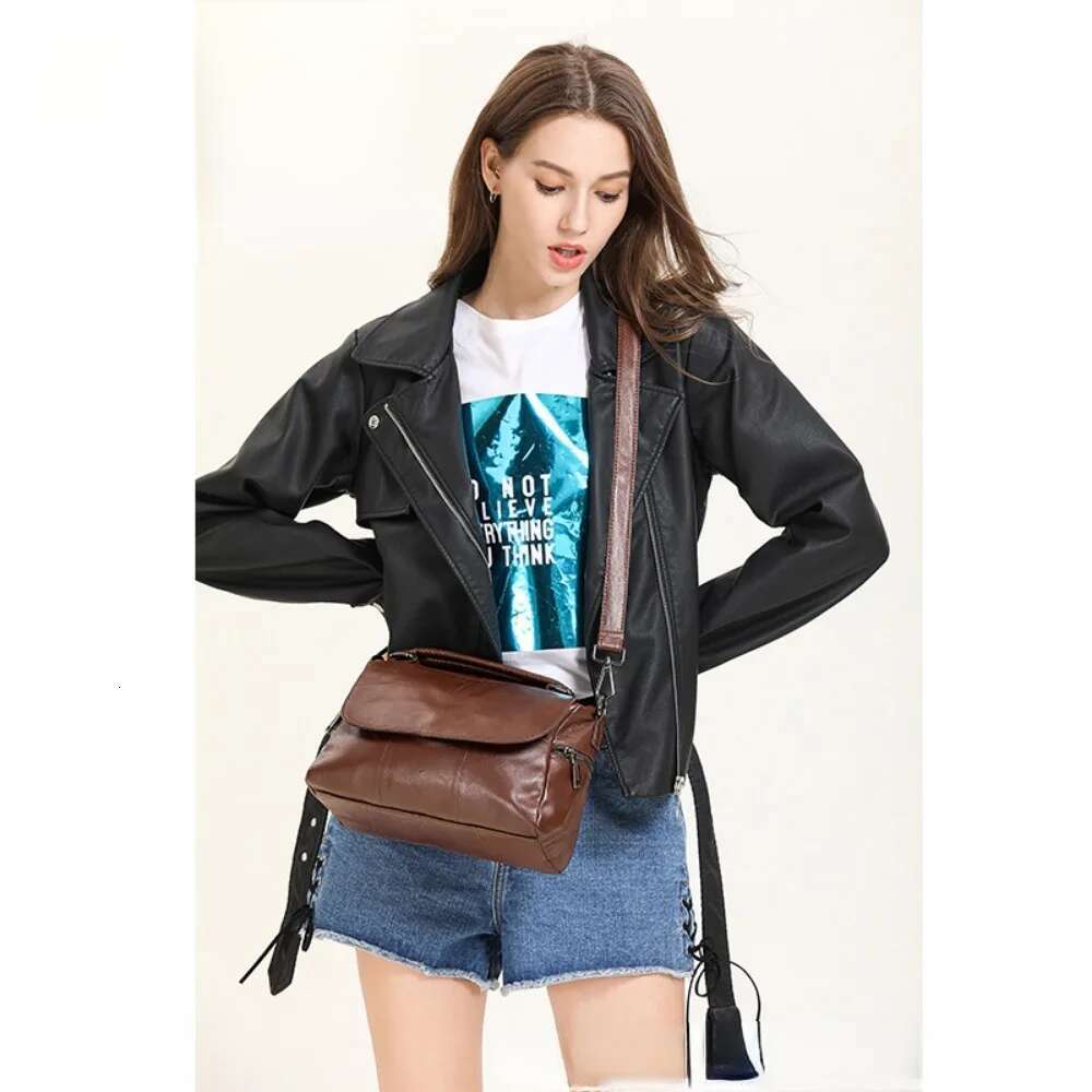 Motingsome Soft Cowhide Messenger Bag Women Leisure Handbag Crossbody Lady Flap Casual Daily Purse Top Handle Tote