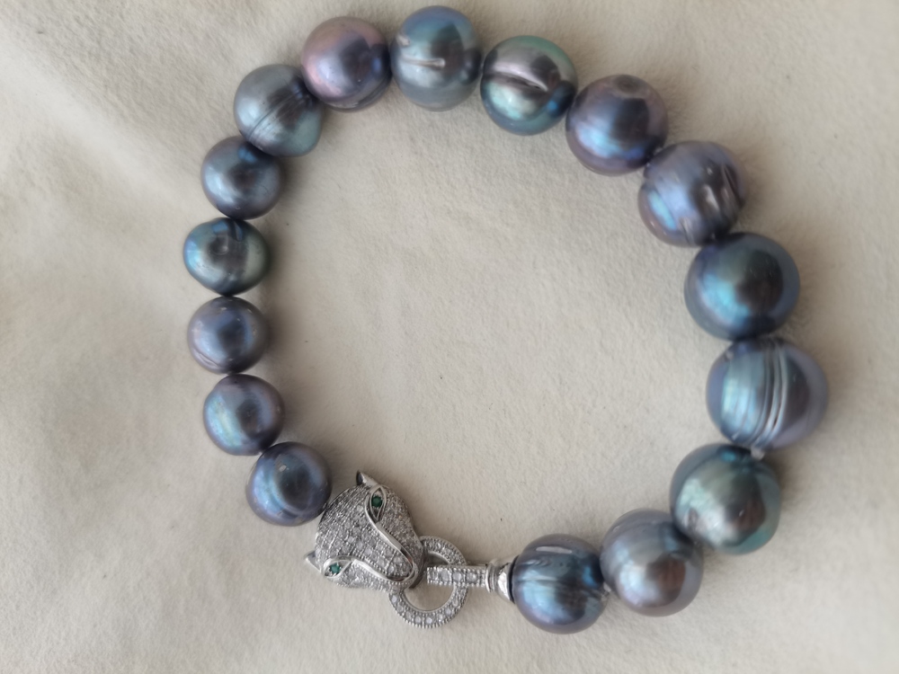 8'' Huge AAA 12-11Mm Tahitian Black Green Baroque Pearl Bracelet S