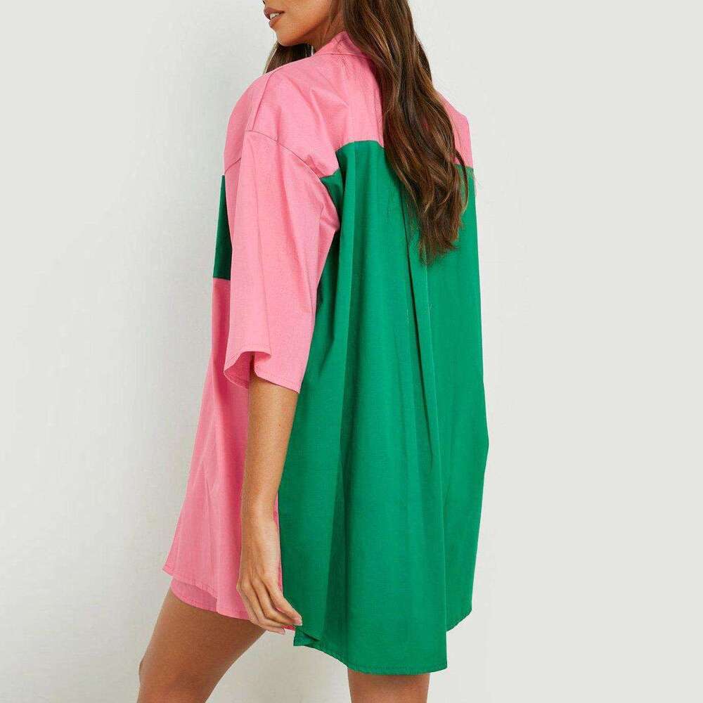 2013 Spring/Summer New Casual Set Women's Color blocked Oversized Medium Sleeve Shirt Top Elastic Waist