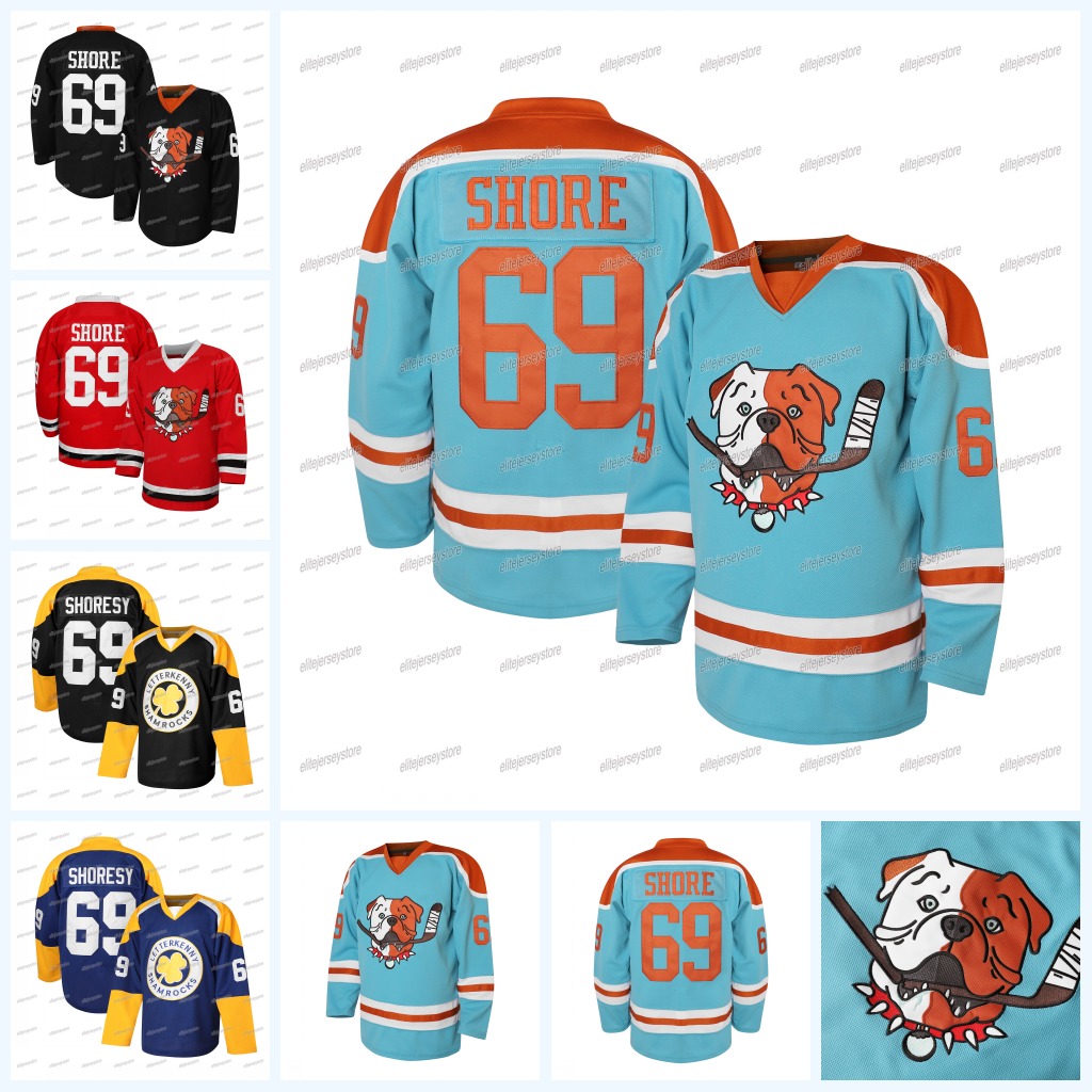 In stock Shore 69 Black Sudbury Bulldogss Hockey Jersey Red Black Blue Christmas Gift 100% Stitched Fast Shipping