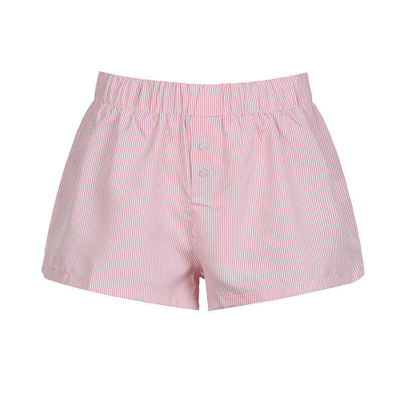 Women's summer striped woven elastic high waisted button loose casual comfortable basic shorts