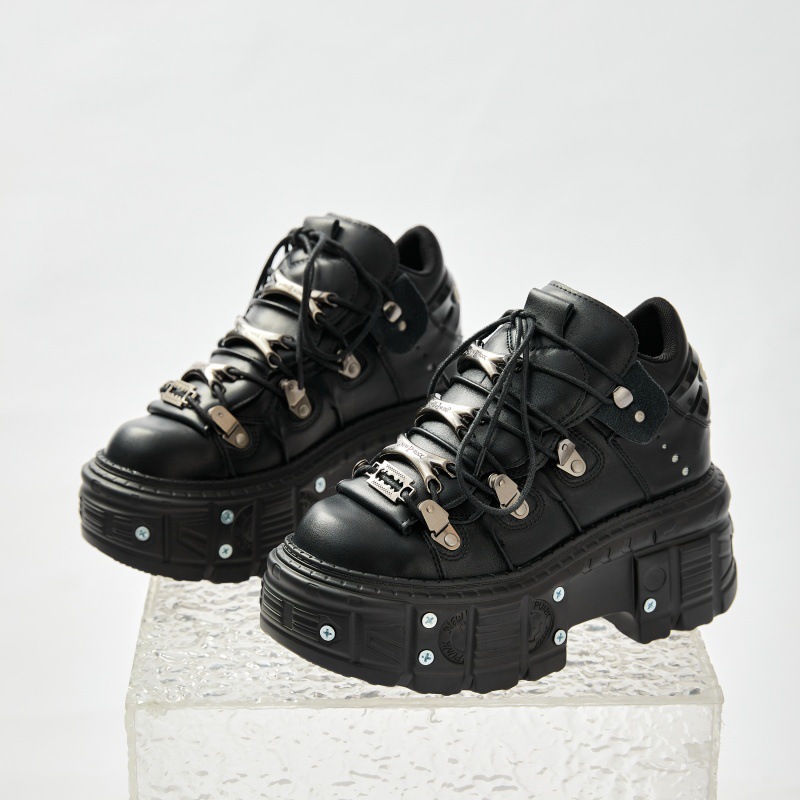Both Rock Men Retro And 2025 New Dark Punk Leather Metal Niche Low Top Platform Shoes For Women EU36-45