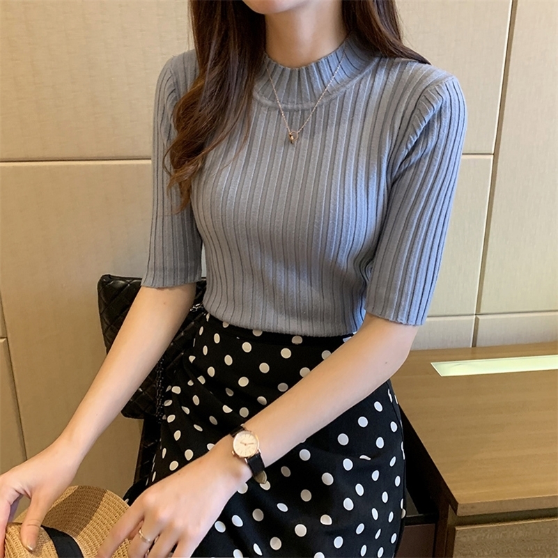 Blusas Mujer Blouses Top FemmeTop De Moda 2024 Verano Short Sleeve Knit Blouse Women Knitted Pullovers E525 241121
