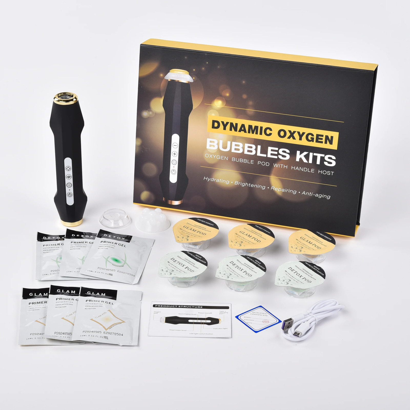 Portable gift box CO2 oxygen bubble kit 6 pods 6 gel detoxification Glam skin regeneration anti-aging home beauty machine 241203