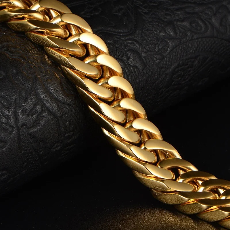 Gold Plated Mens Jewelry Stainless Steel Curb Cuban Chain Bracelet Hip Hop Jewelry 241203