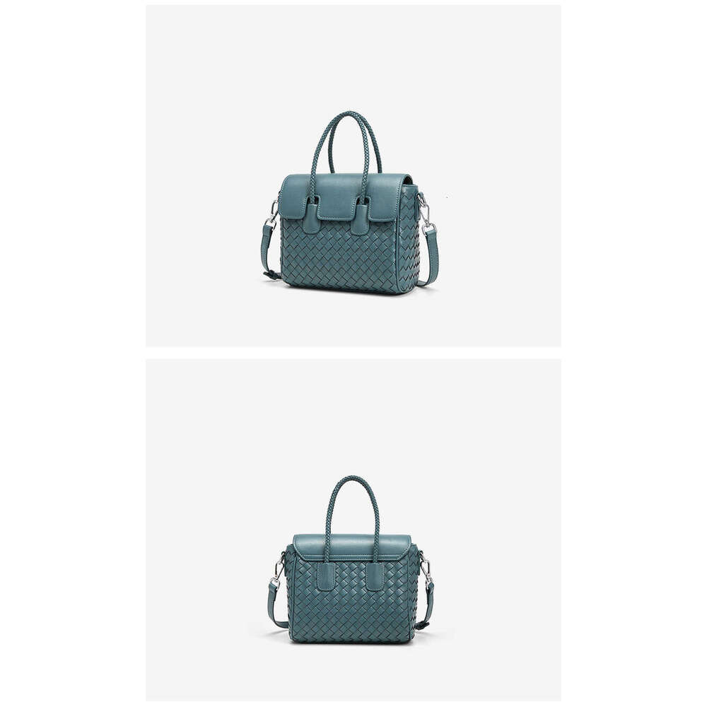 Cowhide leather woven women's handbag new fashion simple large capacity portable shoulder bag crossbody bag