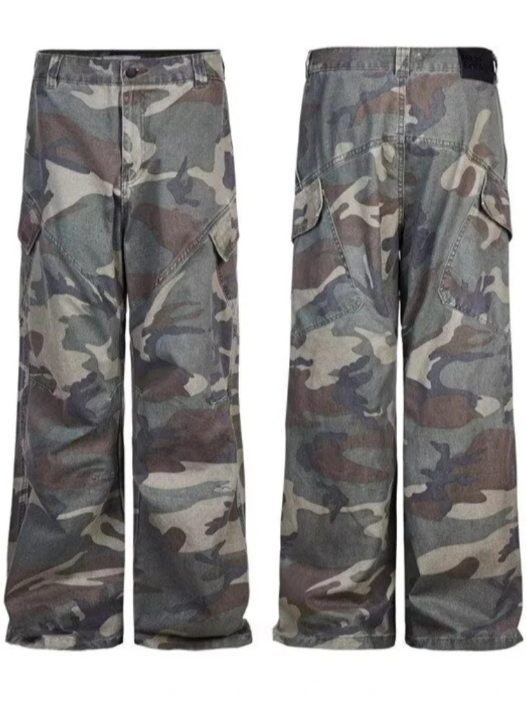 Womens Y2k bagged camouflage cargo pants retro hip-hop Harajuku sports pants retro ultra wide pants 2000s clothing 241203