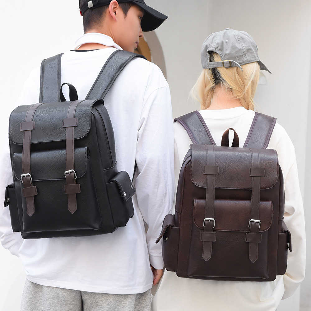 Large capacity soft PU leather backpack, casual business computer bag, student backpack, outdoor travel backpack 241203