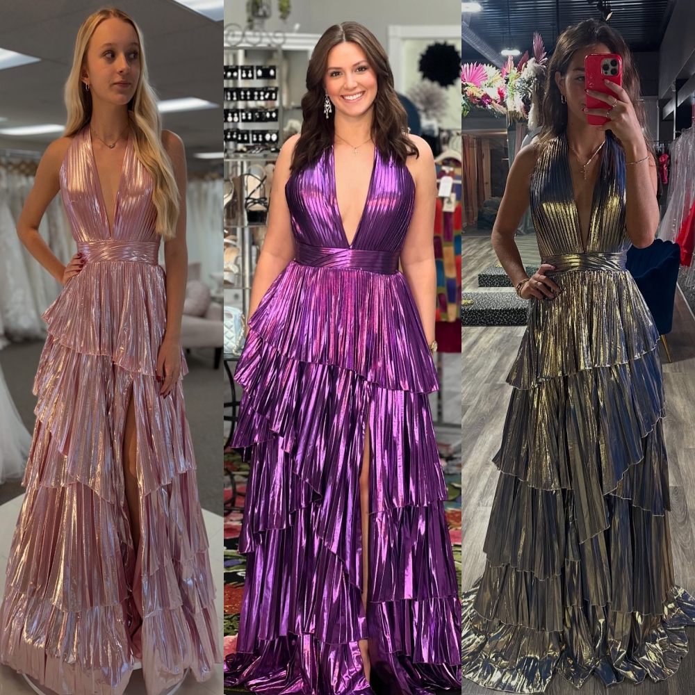 Modern Grecian Goddess Prom Queen Dress Pleat Ruffle V-Neck Metallic Long Pageant Winter Formal Evening Cocktail Party Runway Black-Tie Gala Oscar Superwoman Violet