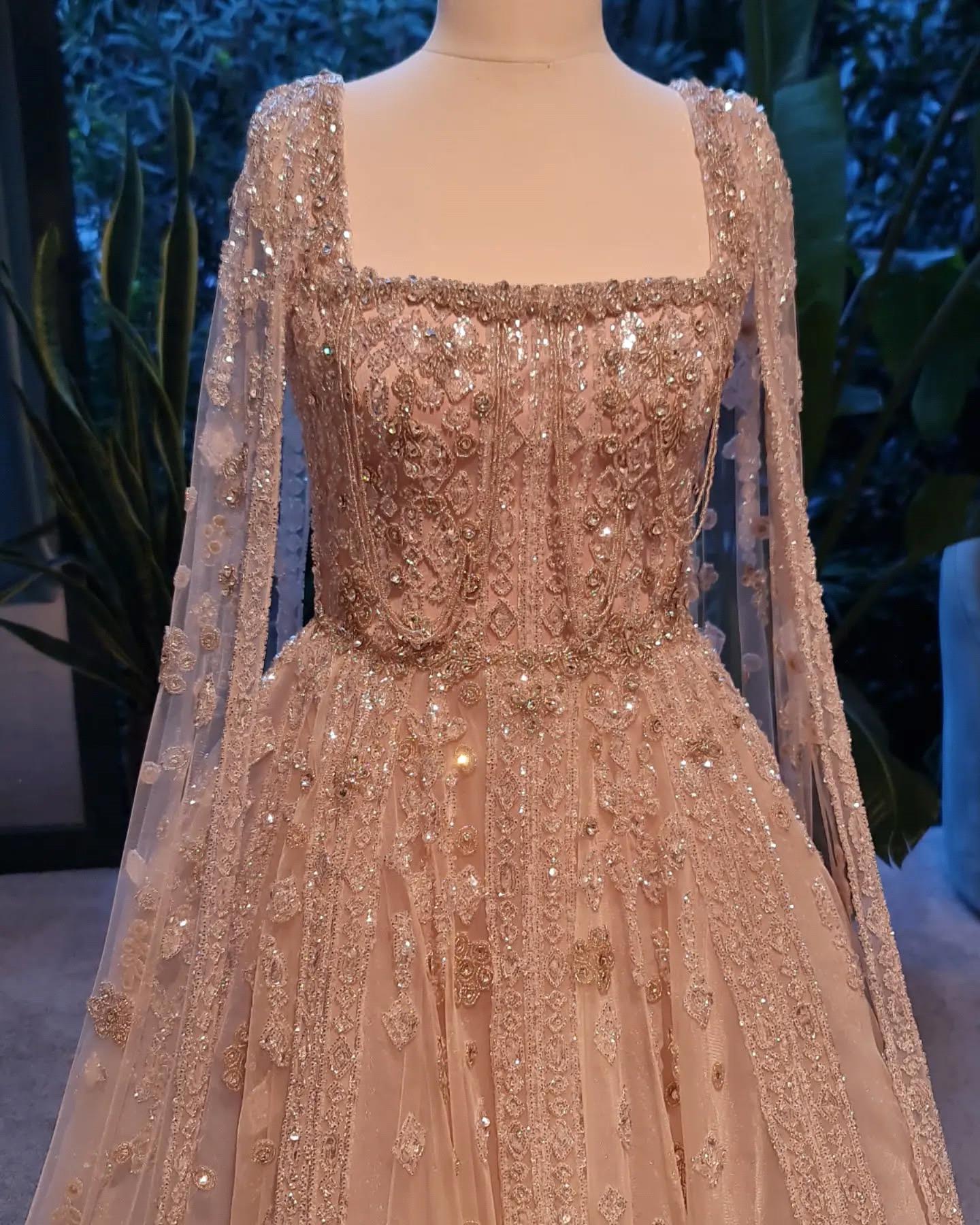 2024 Arabic Nude A e Cape Sleeve Crystal Beaded Saudi Evening Dresses Gowns For Ocn LA72764 Customized bc19818